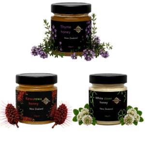 New Zealand honey bundle: Thyme, Rewarewa, Clover honey